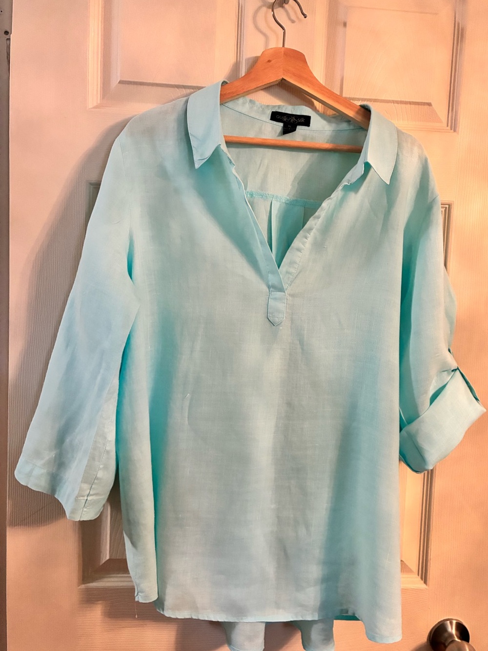 august silk Light Aqua Linen Collared Popover Tunic